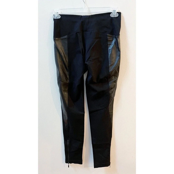 Women’s Black Faux Leather Panel Leggings Sz Large Ankle Zip Pants - Picture 8 of 9